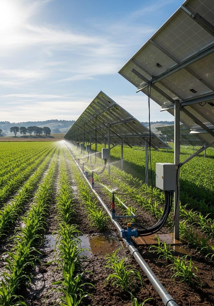 Irrigation agricole par pompage solaire dans un champ cultivé