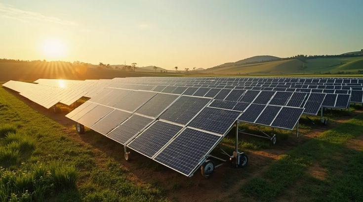 Technicien Courant Bleu posant des panneaux solaires près de Sbeïtla